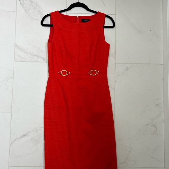Tahari ASL Orange sheath dress with Bamboo Ring detail. Lined. - Picture 3 of 12